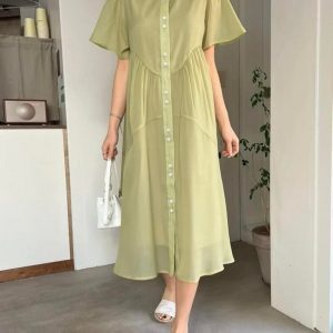 DAZY Button Front Butterfly Sleeve Dress