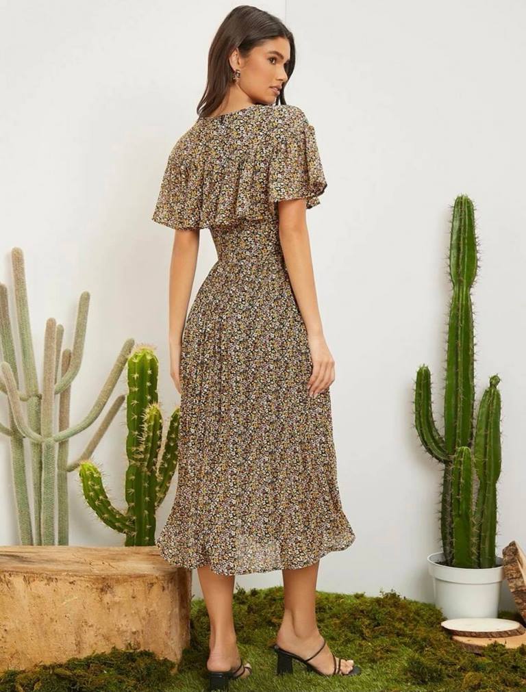 SHEIN Ditsy Floral Print Ruffle Trim Dress – CB Shop USA