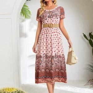 EMERY ROSE Paisley Print Batwing Sleeve Dress Without Belt