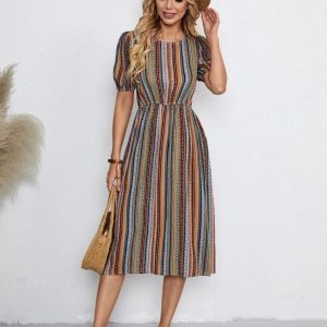 EMERY ROSE Striped Puff Sleeve Dress