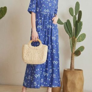 Pocket Front Ditsy Floral Smock Dress