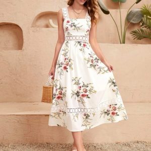 Floral Print Lace Insert Cami Dress