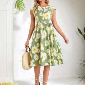 EMERY ROSE Allover Floral Print Button Front Dress