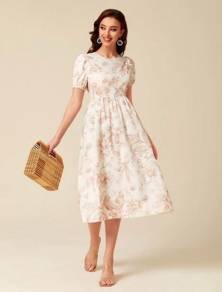 Floral Embroidery Puff Sleeve Dress – CB Shop USA