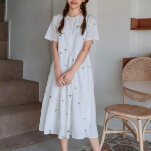 DAZY Floral Embroidered Button Front Smock Dress